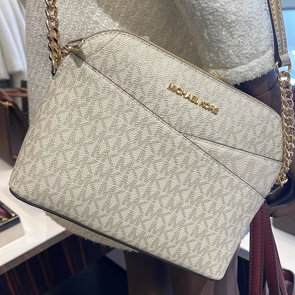 Michael Kors Jet Set Travel Medium Metallic Signature Logo Dome Crossbody Satchl - Picture 7 of 16